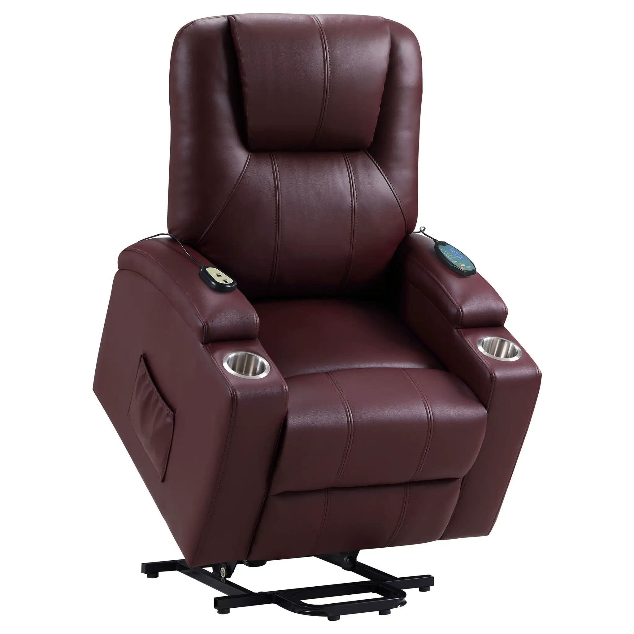 Armstrong Upholstered Power Lift Massage Recliner Wine by Unique Piece Furniture