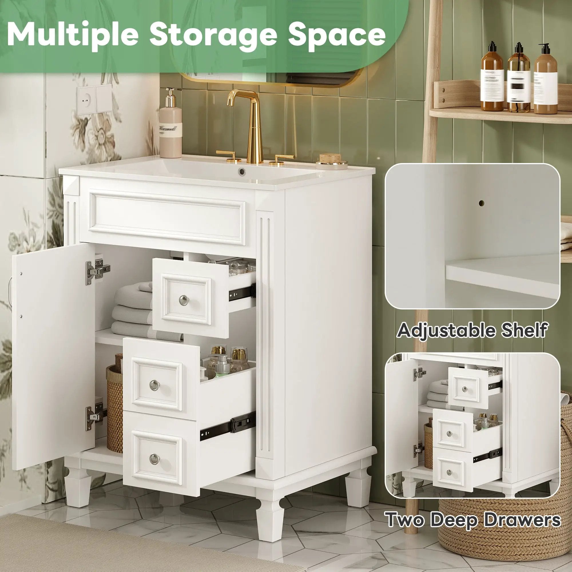 Bathroom Vanity With Sink, Compact Cabinet & 2 Drawers And Adjustable Shelf by Unique Piece Furniture