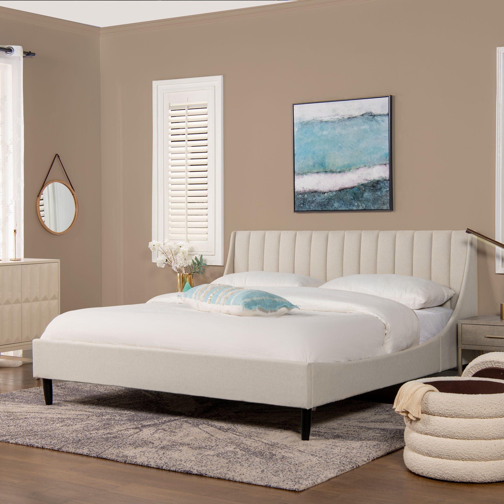 Aspen - King Vertical Tufted Headboard Platform Bed Set - Light Beige by HouseOfZazla
