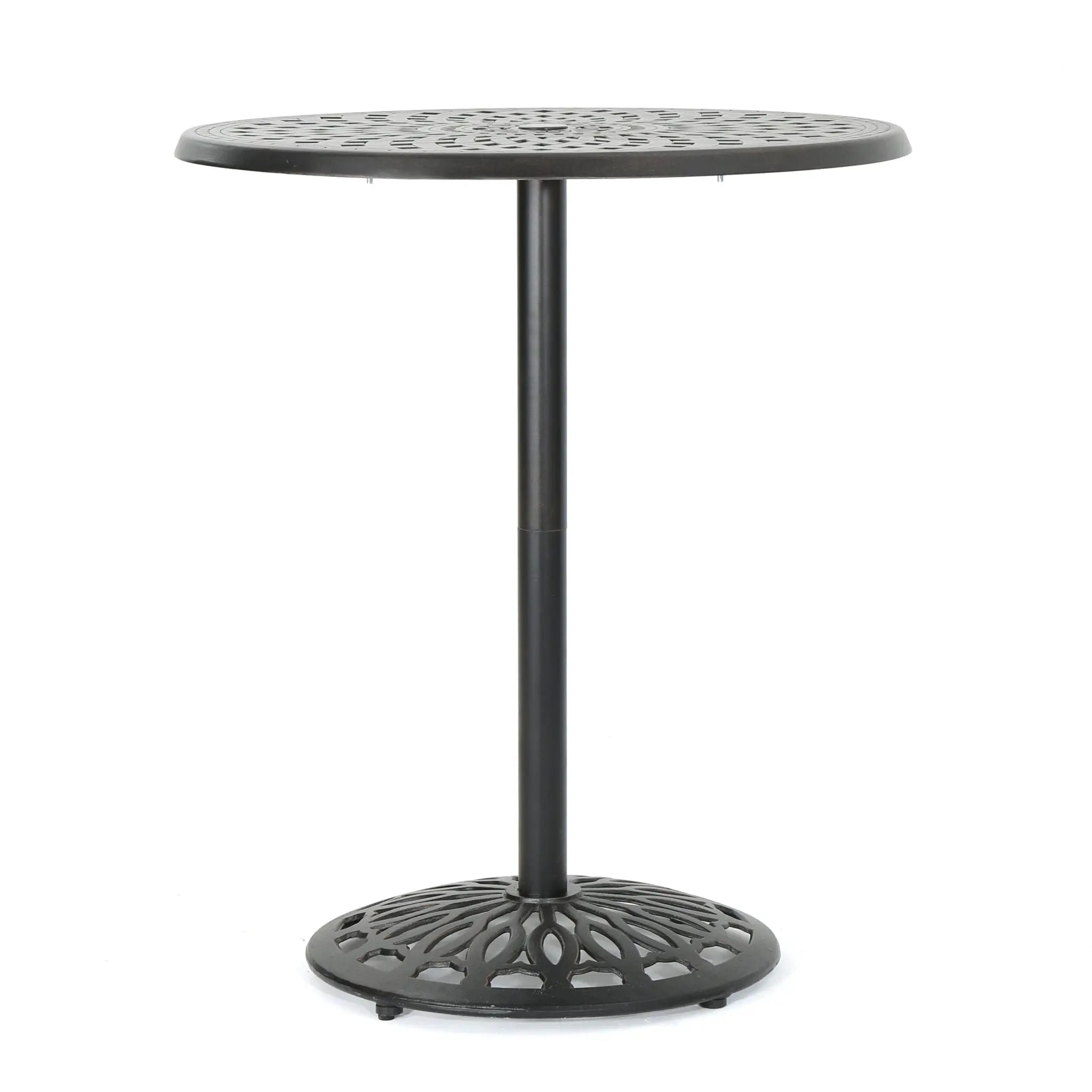 Elegant Cast Aluminum Round Bar Table With Romantic Filigree Design - Copper by HouseOfZazla