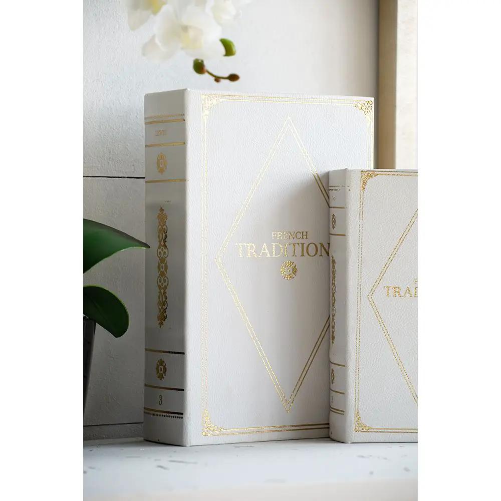 Book Boxes (Set of 2) - White / Gold by HouseOfZazla