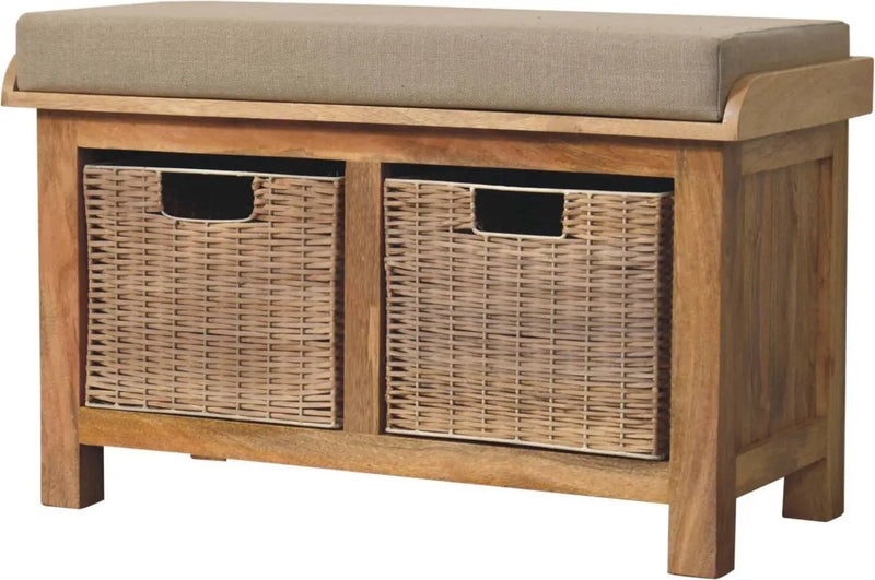 Rattan Basket Linen Bench - Brown by HouseOfZazla