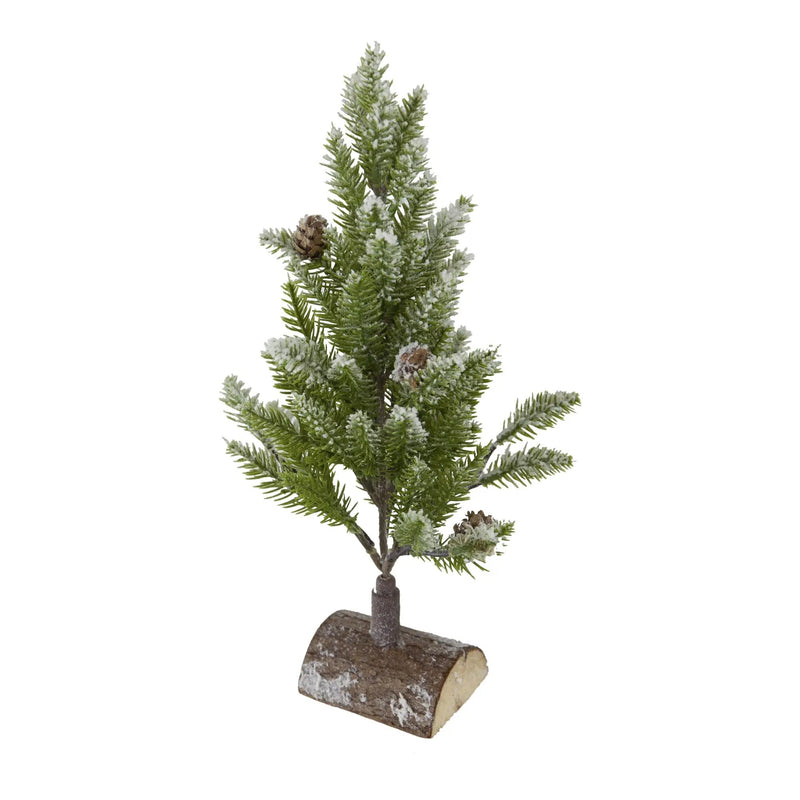 Set of 2, 13.5" Christmas PVC Tree On Wood Base With Snow by HouseOfZazla