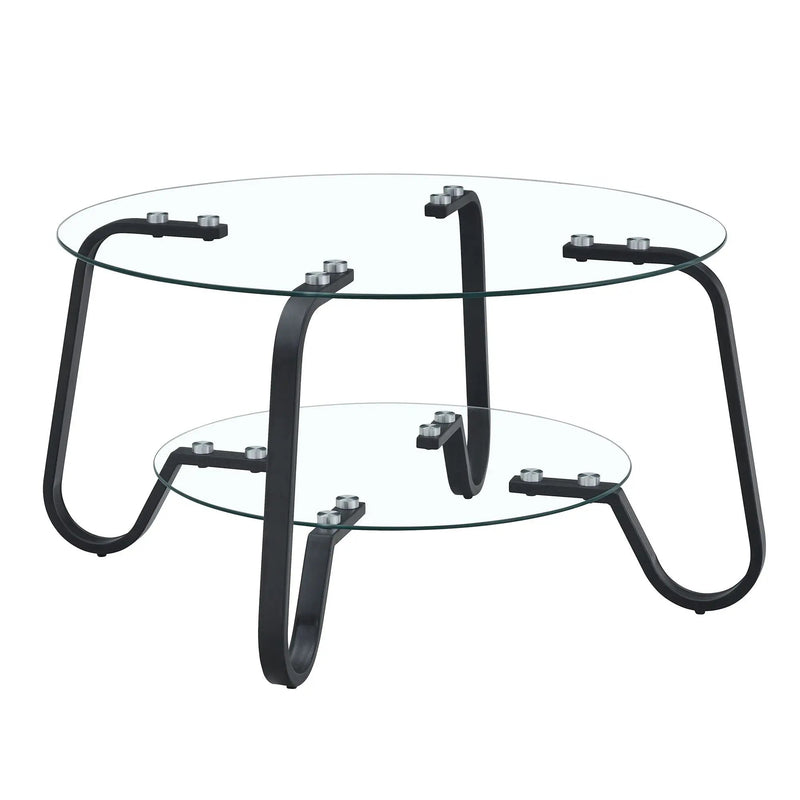Retro Minimalist Style Metal Frame Double Layer Tempered Glass Coffee Table by Unique Piece Furniture