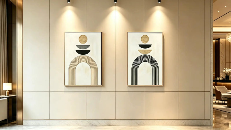 24x36 Set of 2 Framed Boho Abstract Wall Art, Neutral Antique by HouseOfZazla