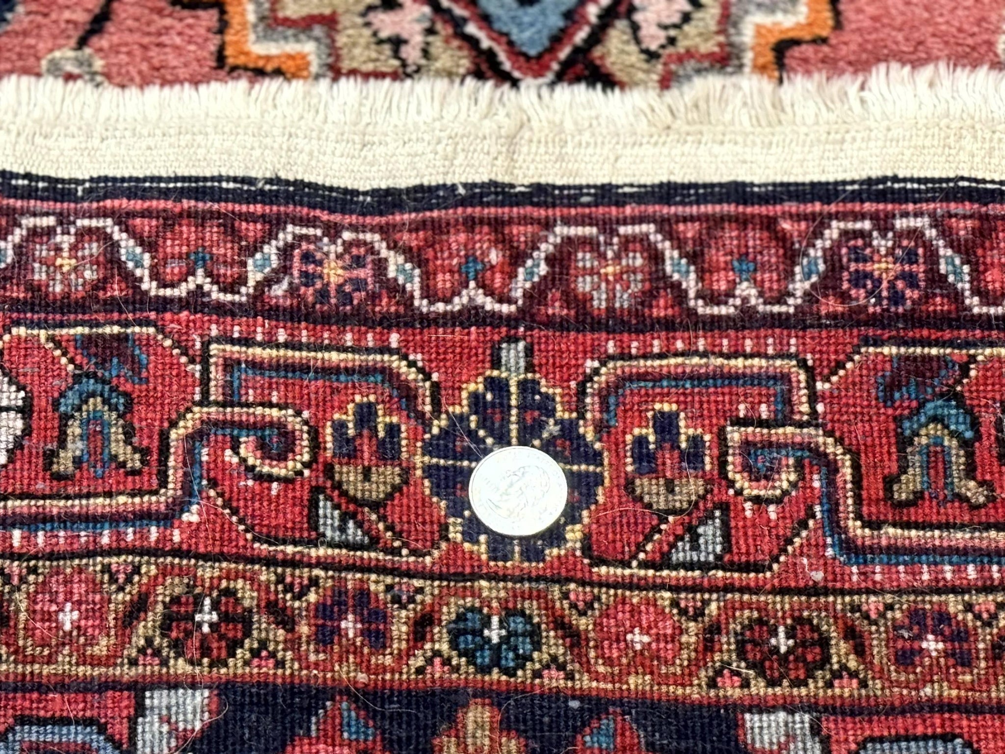 Persian Rug 3x5, Jozan Sarouk Rug, Navy Blue and Coral, Medallion Rug, Semi Antique by Jewel Rugs