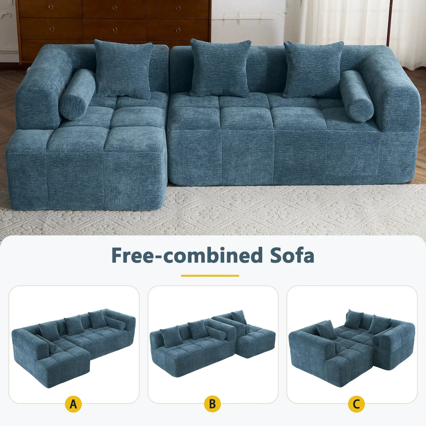 Sectional Free Combined Sofa With 2 Side Pockets by Unique Piece Furniture