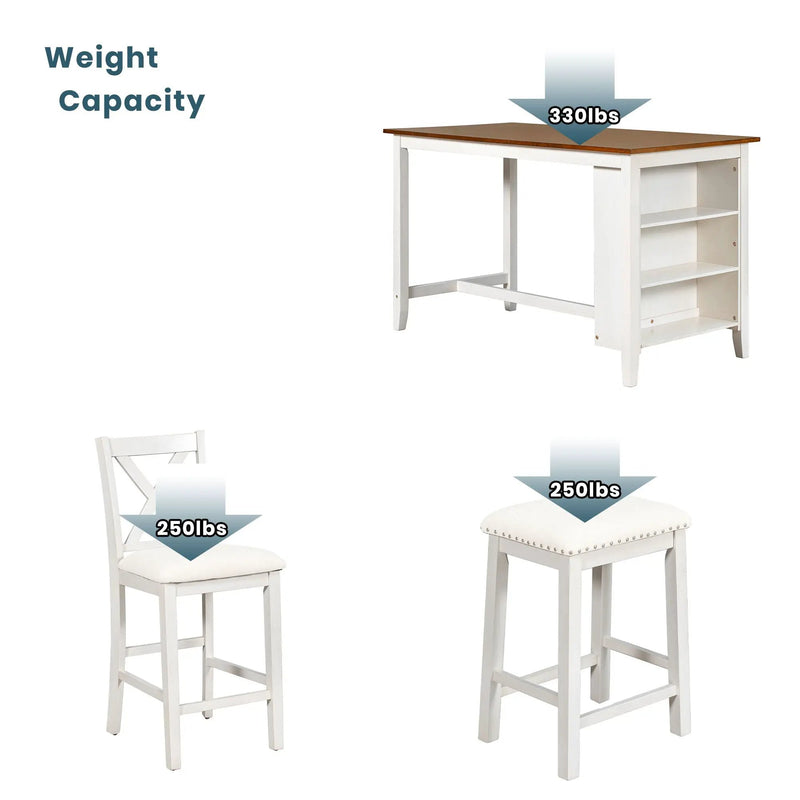 5 Pieces Counter Height Rustic Farmhouse Dining Room Wooden Bar Table Set With 2 Stools And 2 Chairs by Unique Piece Furniture