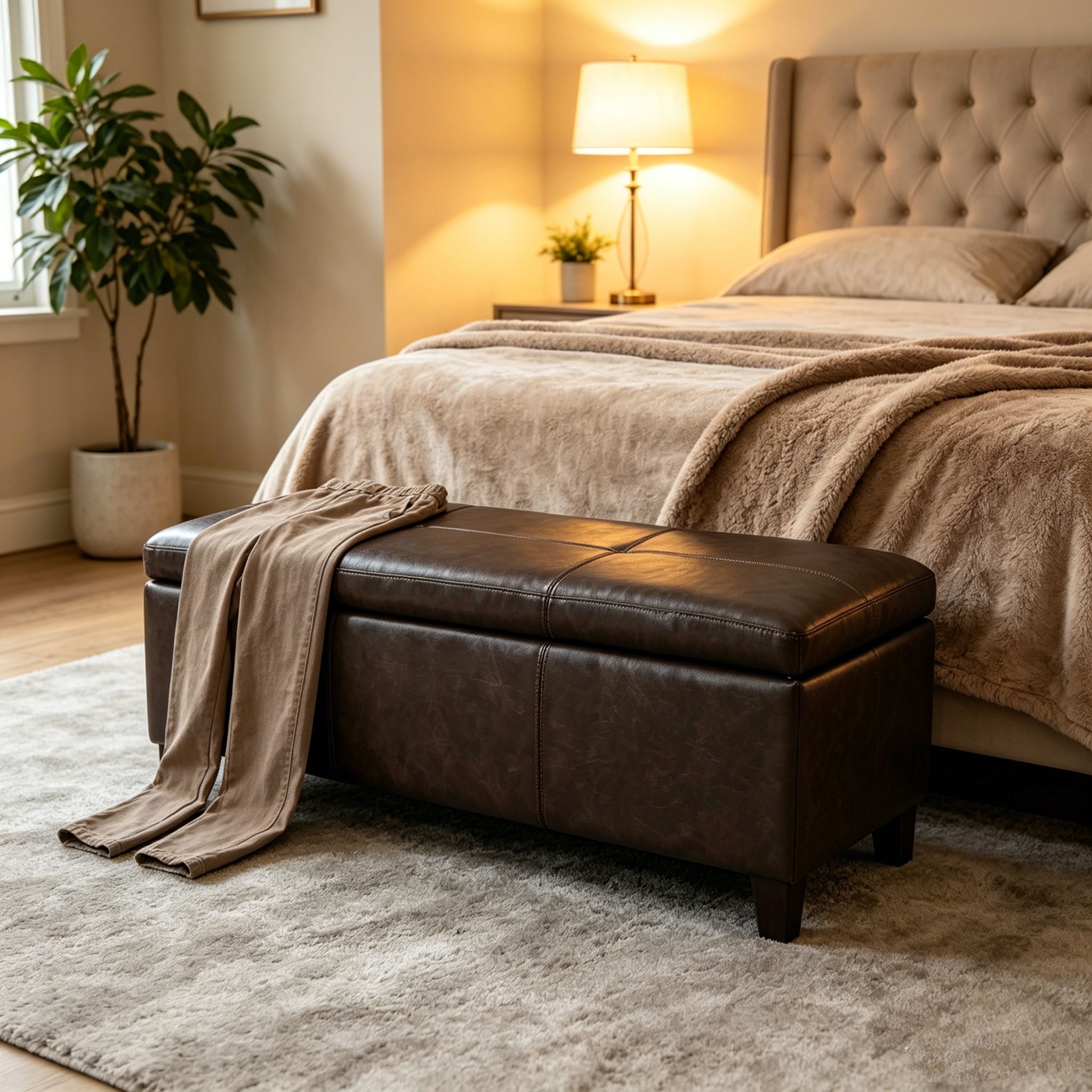 Rectangle Storage Ottoman Bench For Living Room - Brown by HouseOfZazla