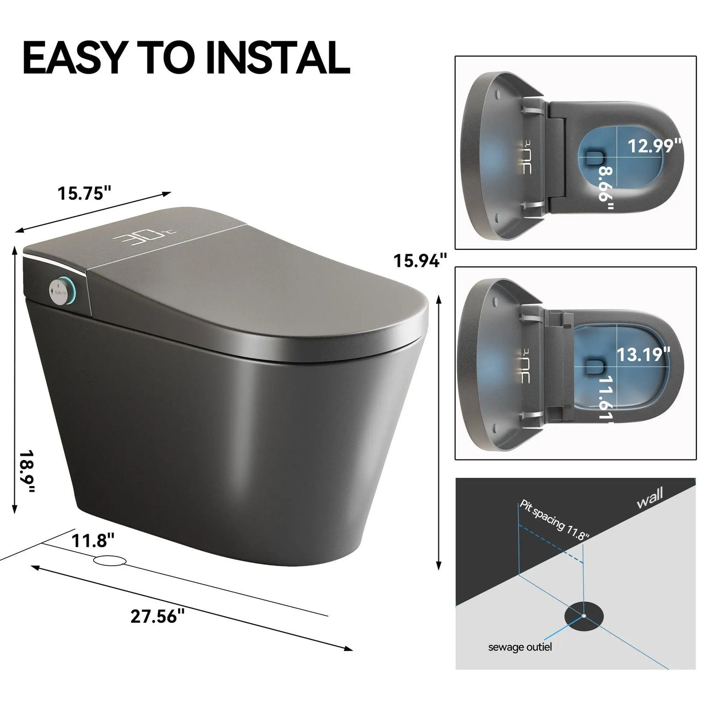 Smart Bidet Toilet With Auto Open / Close Seat, Warm Water Wash, Heated Seat, And Wireless Remote Control by HouseOfZazla