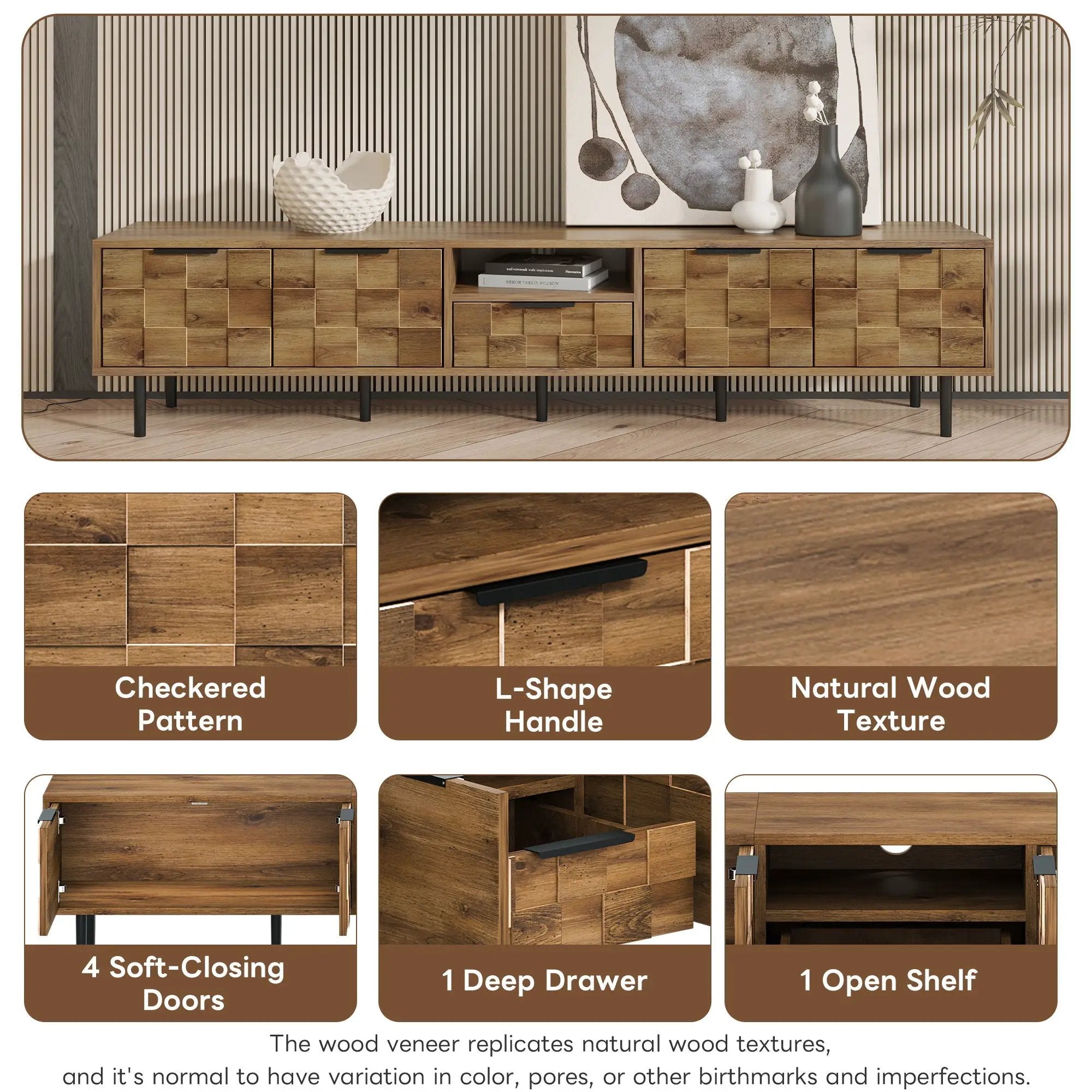 TV Stand, L Shaped Handle Entertainment Console With Storage - Natural by HouseOfZazla