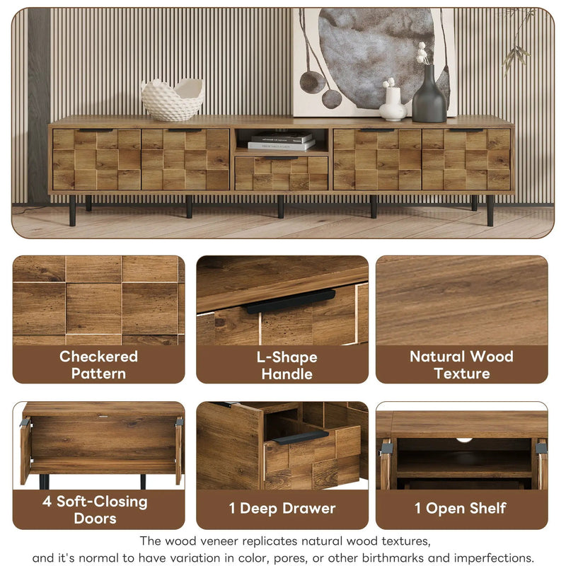 TV Stand, L Shaped Handle Entertainment Console With Storage - Natural by HouseOfZazla