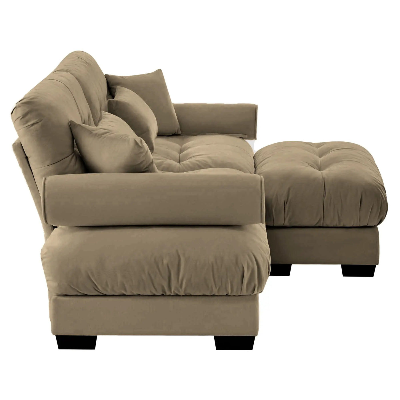 Modern Sectional Sofa With Ottoman, Round Bolster Armrests, Waist And Throw Pillows by HouseOfZazla
