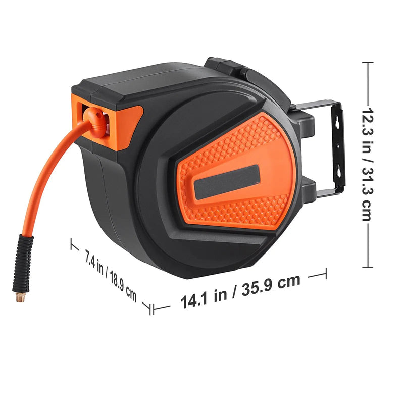 Retractable Air Hose Reel, 3/8 in x 50 ft Hybrid Air Hose by HouseOfZazla