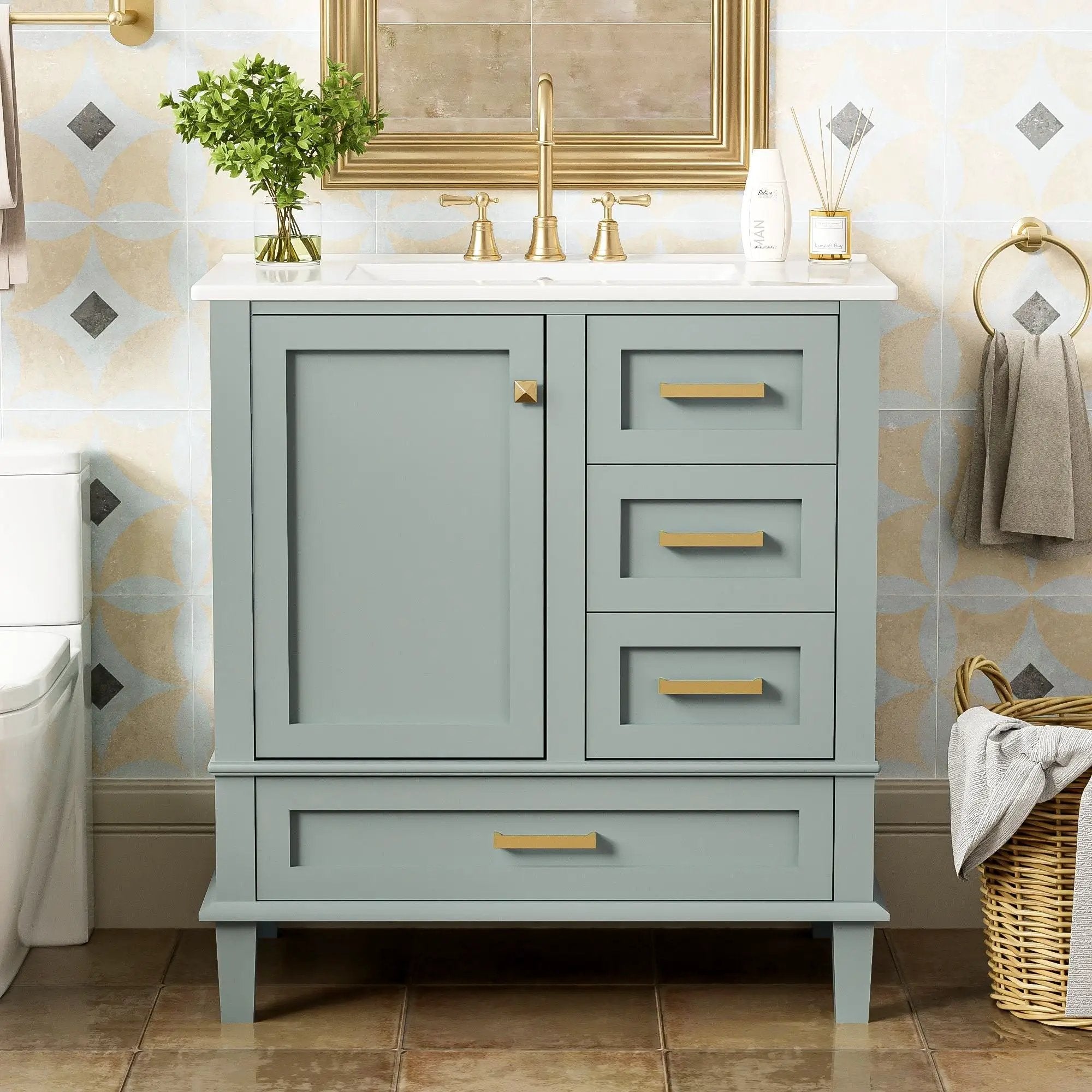 Bathroom Vanity, Modern Bathroom Cabinet With Sink Combo Set, Bathroom Storage Cabinet With A Soft Closing Door And 3 Drawers, Solid Wood Frame by Unique Piece Furniture