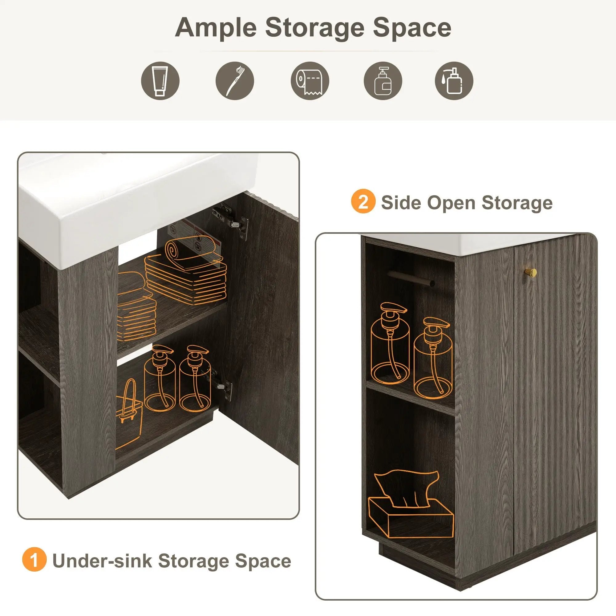 Bathroom Vanity With Sink, Freestanding Wood Grain Cabinet With Storage by Unique Piece Furniture