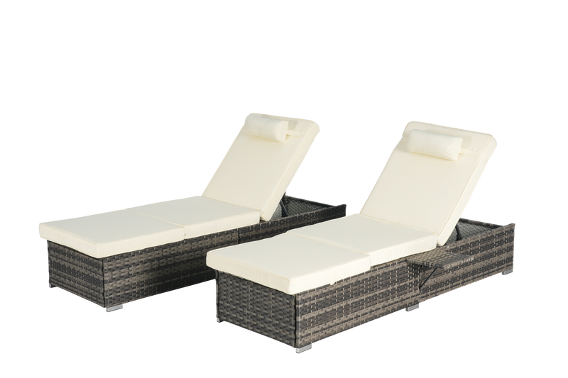 Outdoor Chaise Lounge Chair Set of 2 with Storage and Cushions by HouseOfZazla