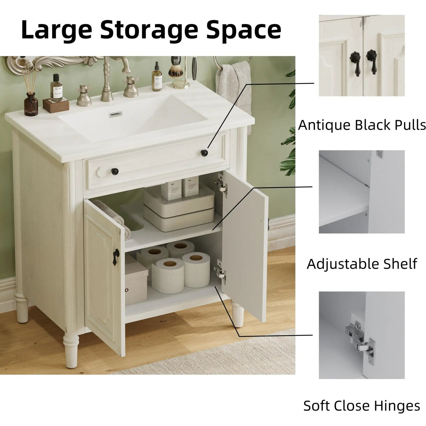 Vintage Bathroom Vanity With Sink, Rustic Cabinet With Soft Close Doors by HouseOfZazla