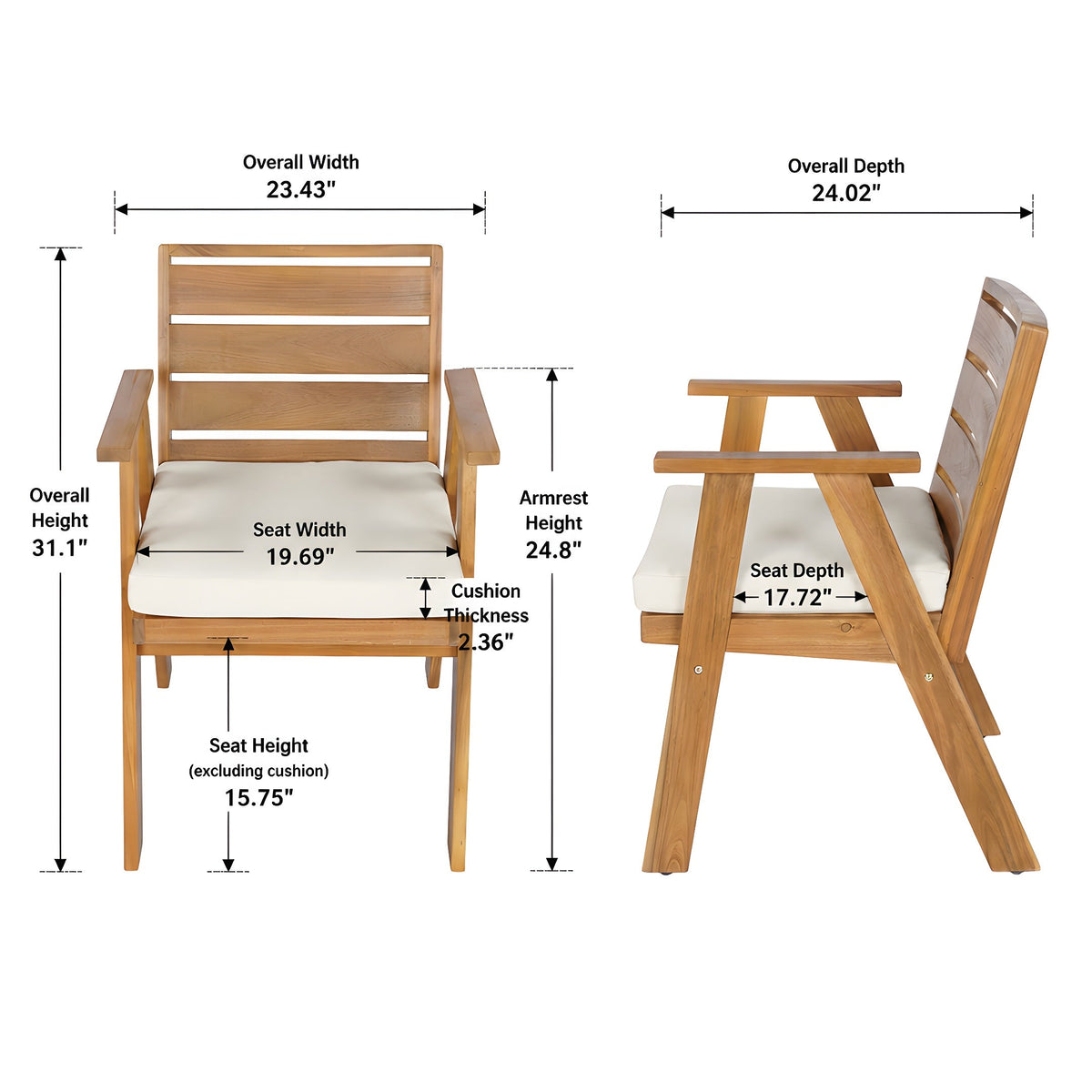 9‑Piece Acacia Wood Outdoor Dining Set, 64" Square Teak Finish Wooden Table & 8 Arm Chairs with, photo 9 of 10