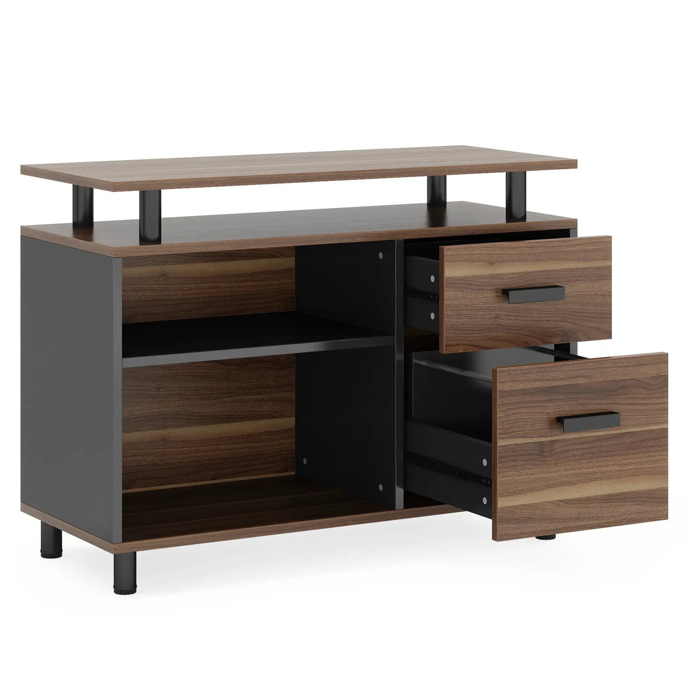 L-Shaped Executive Desk With File Cabinet, Office Workstation With Drawers, Shelves & Storage by HouseOfZazla