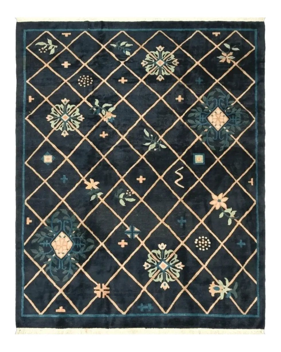 Tibetan Rug 9x12, Hand Knotted Tibet Nepali Contemporary Carpet 9 x 12 ft, Black and Tan, Handmade Area Rug Room Sized, Nepalese Rug by Jewel Rugs