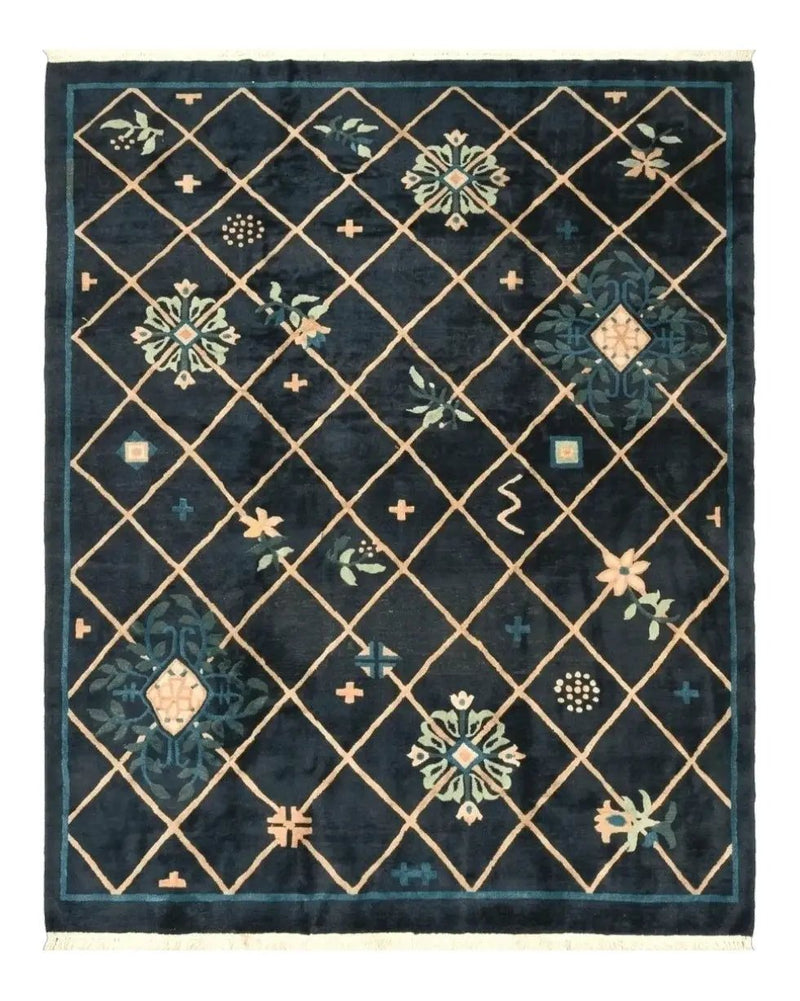 Tibetan Rug 9x12, Hand Knotted Tibet Nepali Contemporary Carpet 9 x 12 ft, Black and Tan, Handmade Area Rug Room Sized, Nepalese Rug by Jewel Rugs