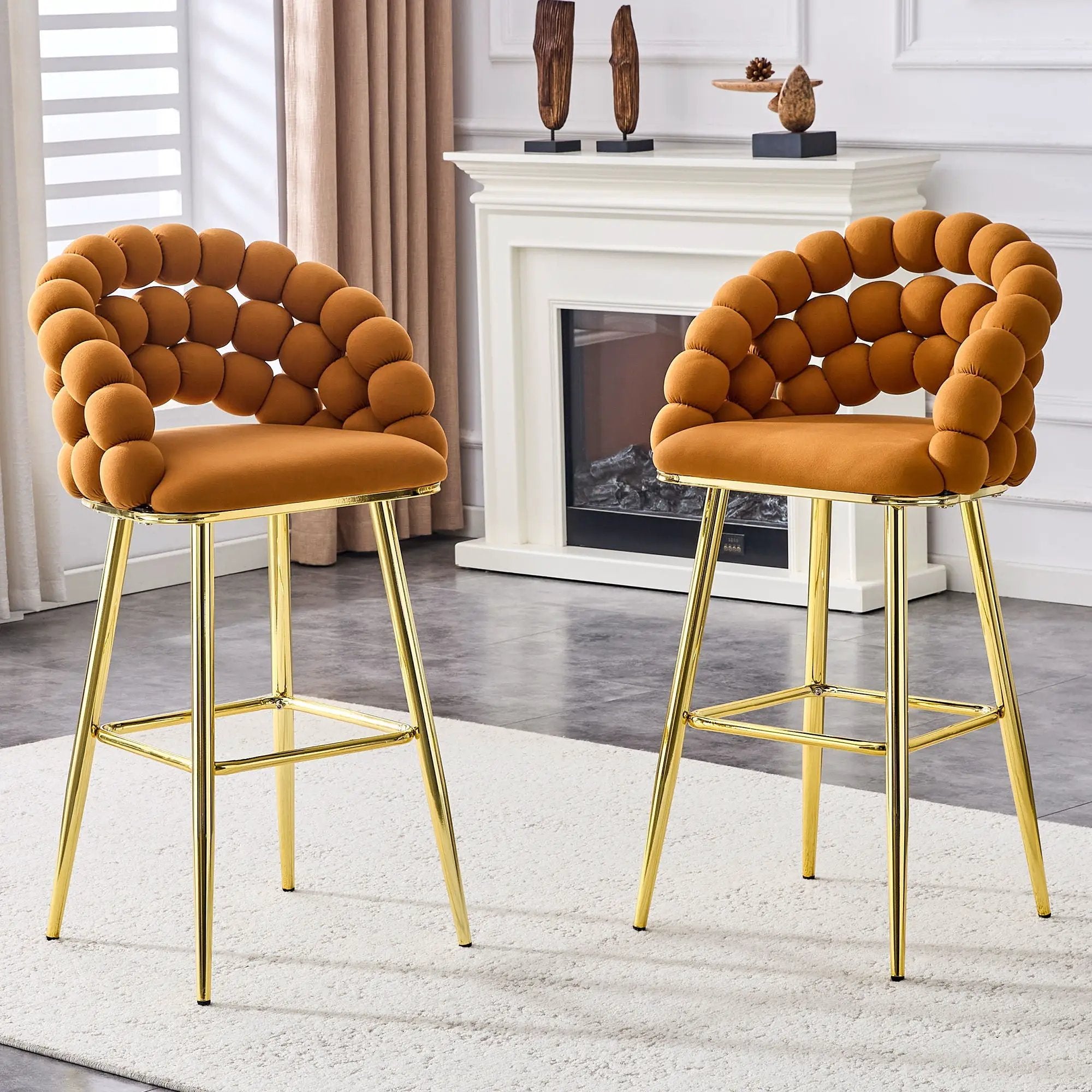 Bubble, Ball Chain Tufted Bar Chairs For Kitchen Island & Home Bar (Set of 2) by Unique Piece Furniture