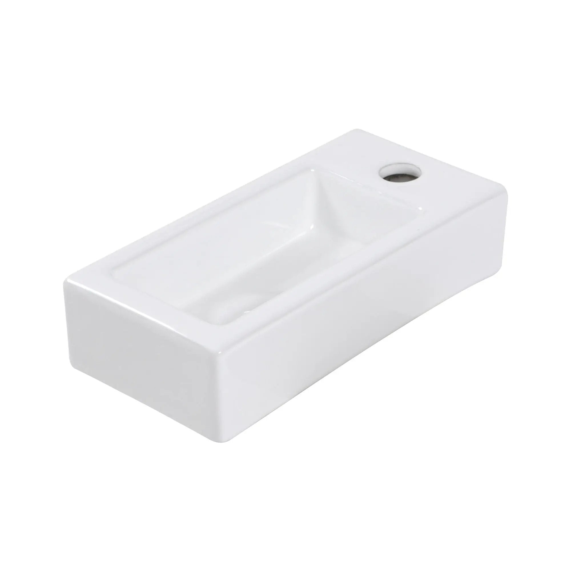 Modern Ceramic Rectangle Wall Mount Bathroom Sink With Single Faucet Hole - White by HouseOfZazla