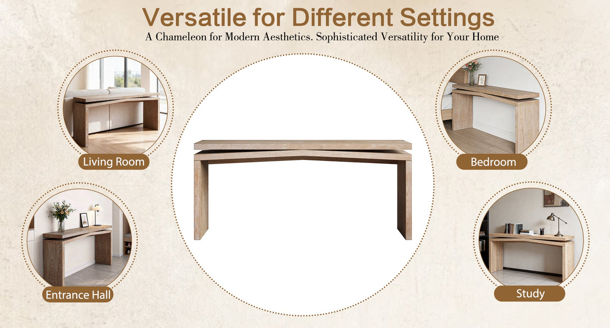 65-Inch Rustic Solid Wood Veneer Console Table, Long Farmhouse Entryway Sofa Table for Living Room, Hallway, Behind Couch, Apartment, Antique, photo 6 of 9
