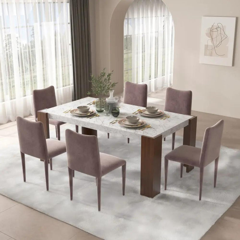 Hettie - Dining Table With Engineeed Stone Top - Engineered Stone Top & Brown by Unique Piece Furniture