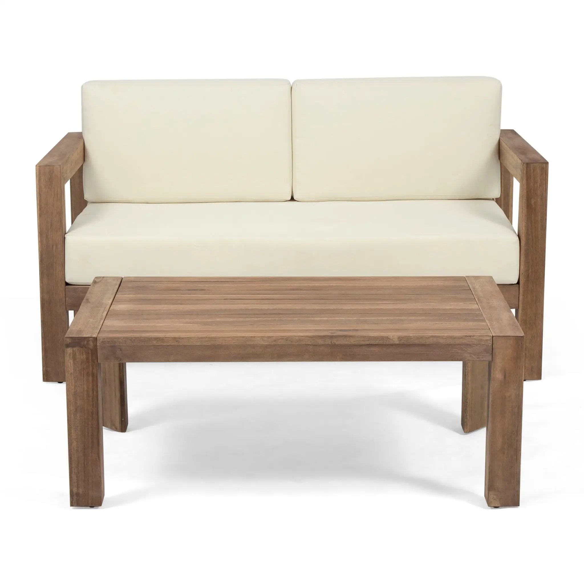 2 Piece Patio Set With Open-Back Loveseat And Coffee Table - Beige / Brown by HouseOfZazla