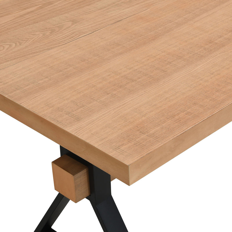 Farmhouse Style X Shaped Legs Dining Table With Metal - Natural by HouseOfZazla