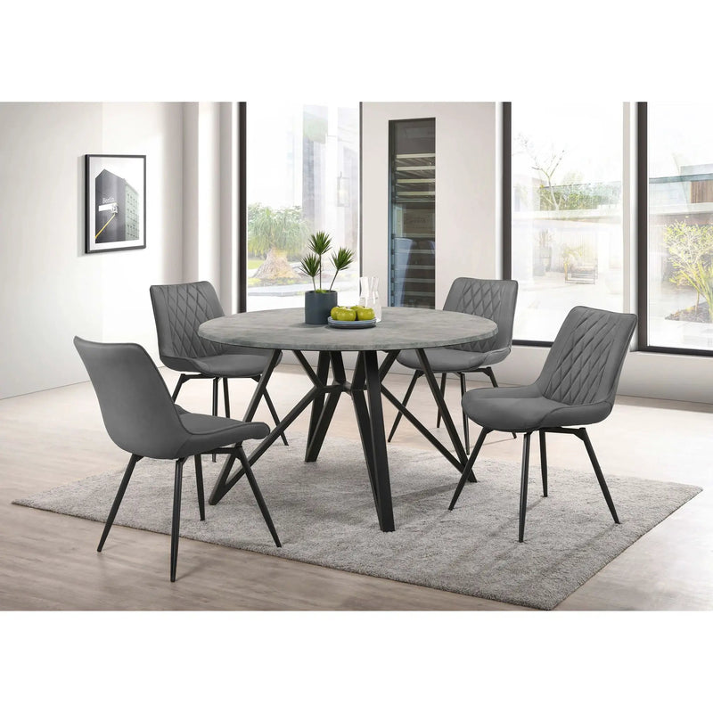 Vellux - 5 Piece Round Dining Table Set With Concrete Top Upholstered Chairs - Gunmetal by HouseOfZazla