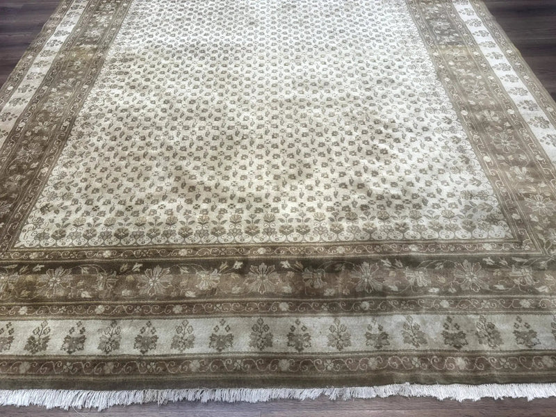 Indo Persian Rug 8x10, Allover Pattern, Beige, Wool Handmade Carpet by Jewel Rugs