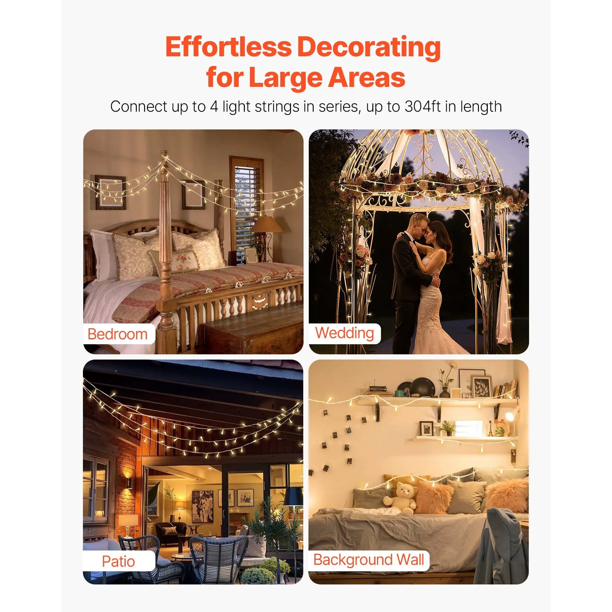 LED Christmas String Lights, 200 LED, 76 Ft Connectable Warm by HouseOfZazla