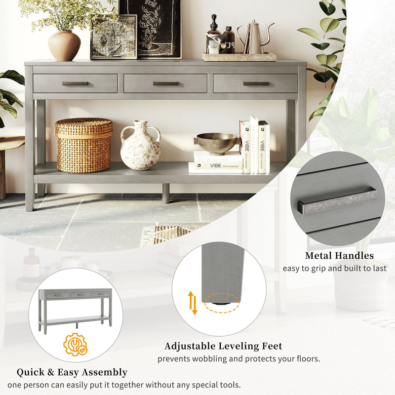 U_STYLE 59.1'' Farmhouse Entryway Table with 3 Drawers by HouseOfZazla