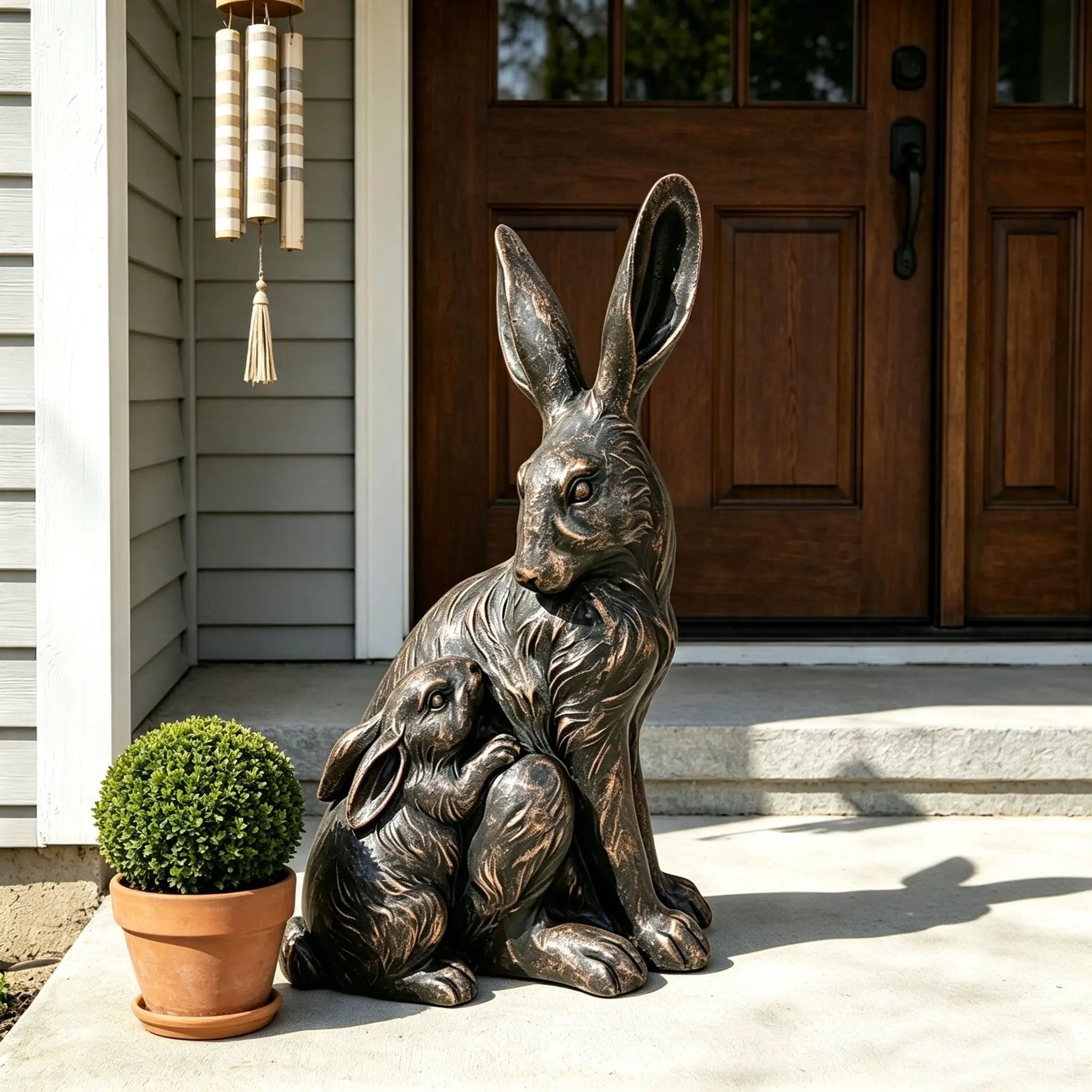 21'' Tall Mother Hare & Baby Cuddling Garden Statue by HouseOfZazla