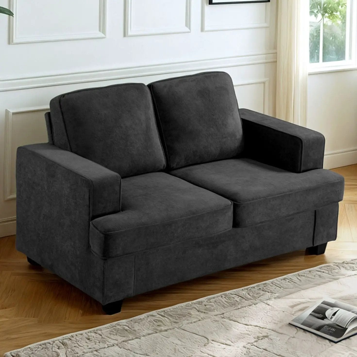 Modern Loveseat, Comfortable 2 Seater Couch With Deep Seating, Loose Back Cushions, Wide Arms by HouseOfZazla