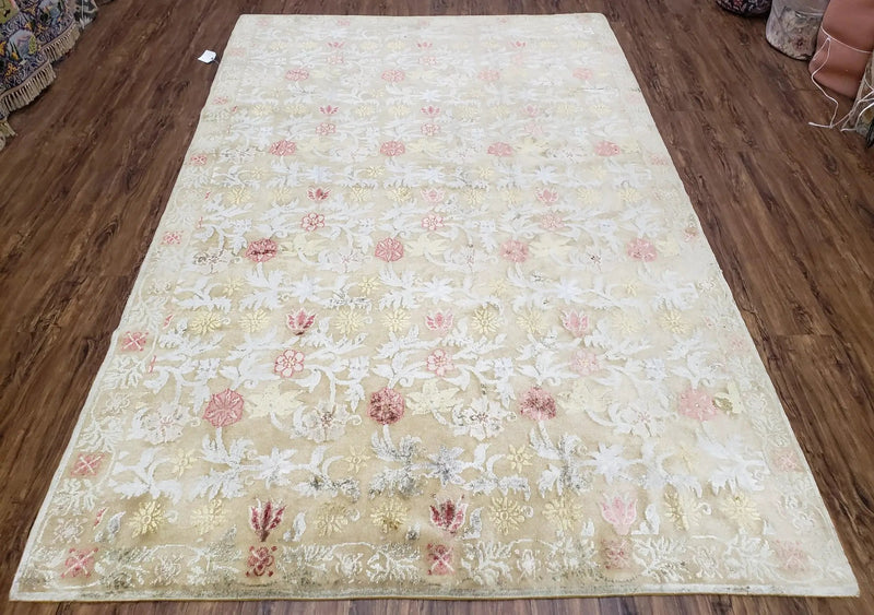 Modern Tibetan Rug 6x9, Wool and Silk Tibetan Rug, Handmade Tibetan Rug, Silk Flowers, Contemporary Rug, Soft Rug, Tibetan Area Rug, Tan by Jewel Rugs