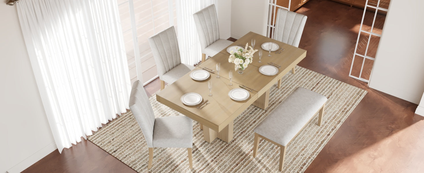 TOPMAX Farmhouse Extendable Wood Dining Table Set for 6 by HouseOfZazla