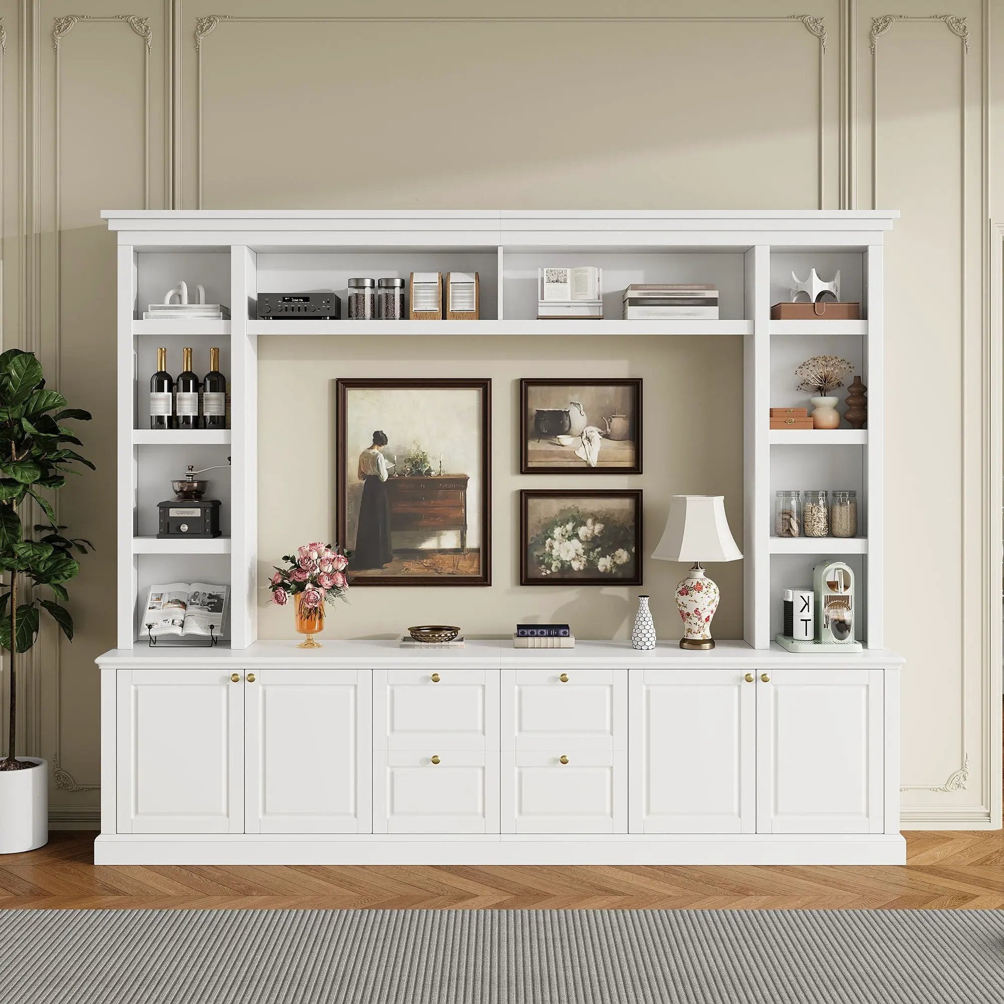 TV Stand With Bookcase, Storage Cabinet With 3 Adjustable Shelves, Living Room Entertainment Center - White by HouseOfZazla