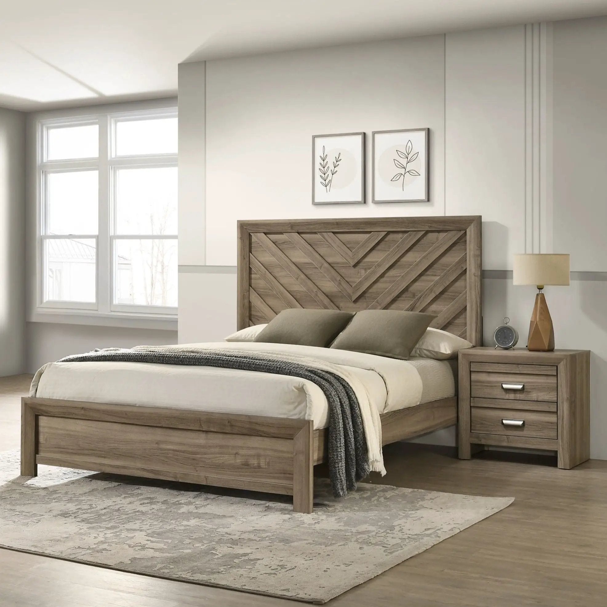 2 Drawer Nightstand With Pulls, Bedroom Furniture - Light Brown by Unique Piece Furniture