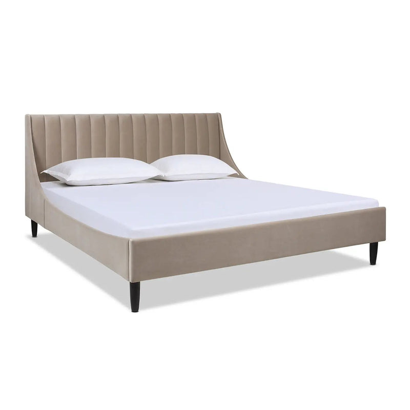 Aspen Vertical Tufted Headboard Platform Bed Set, King, Mink Beige Performance Velvet by HouseOfZazla