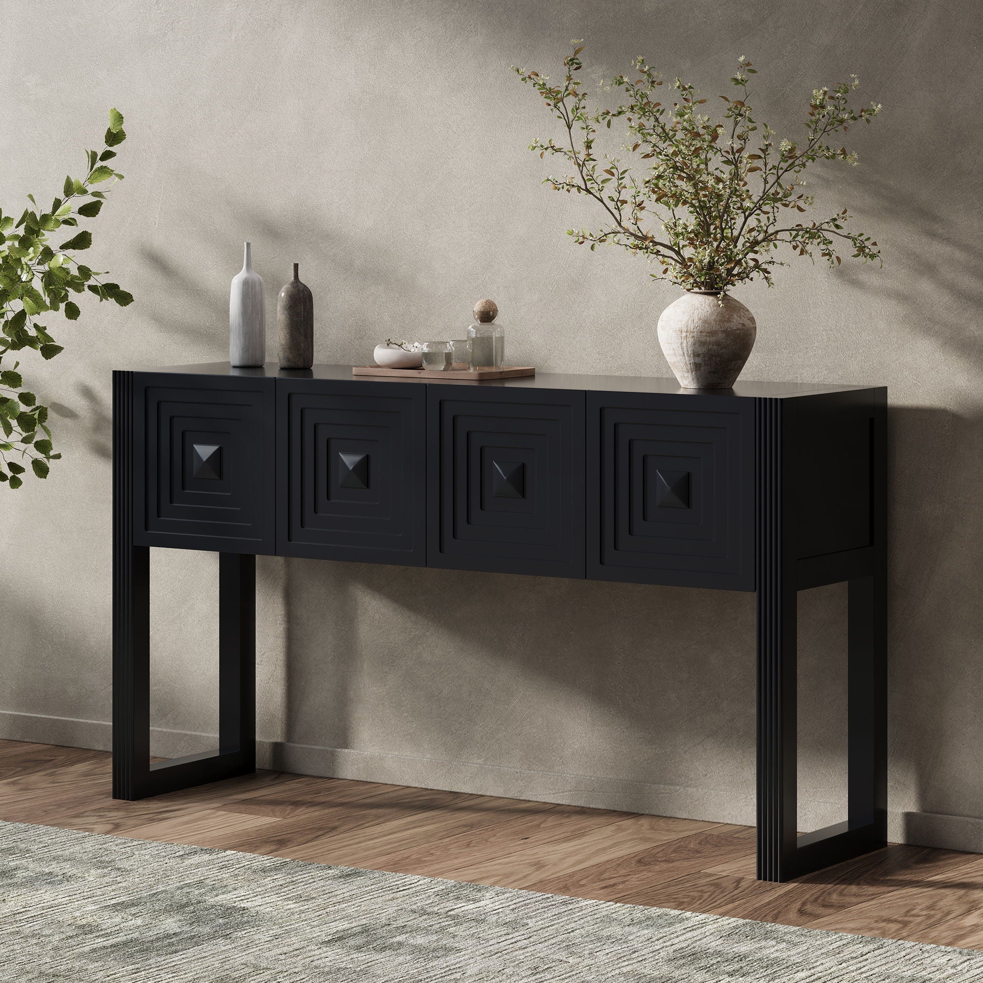 Geometric Carved Console Table With 3 Soft Close Drawers by HouseOfZazla