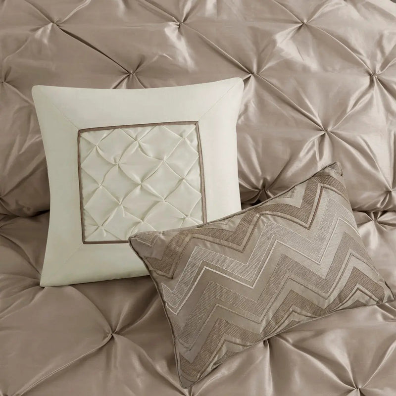7 Piece Tufted Comforter Set Taupe Queen by HouseOfZazla