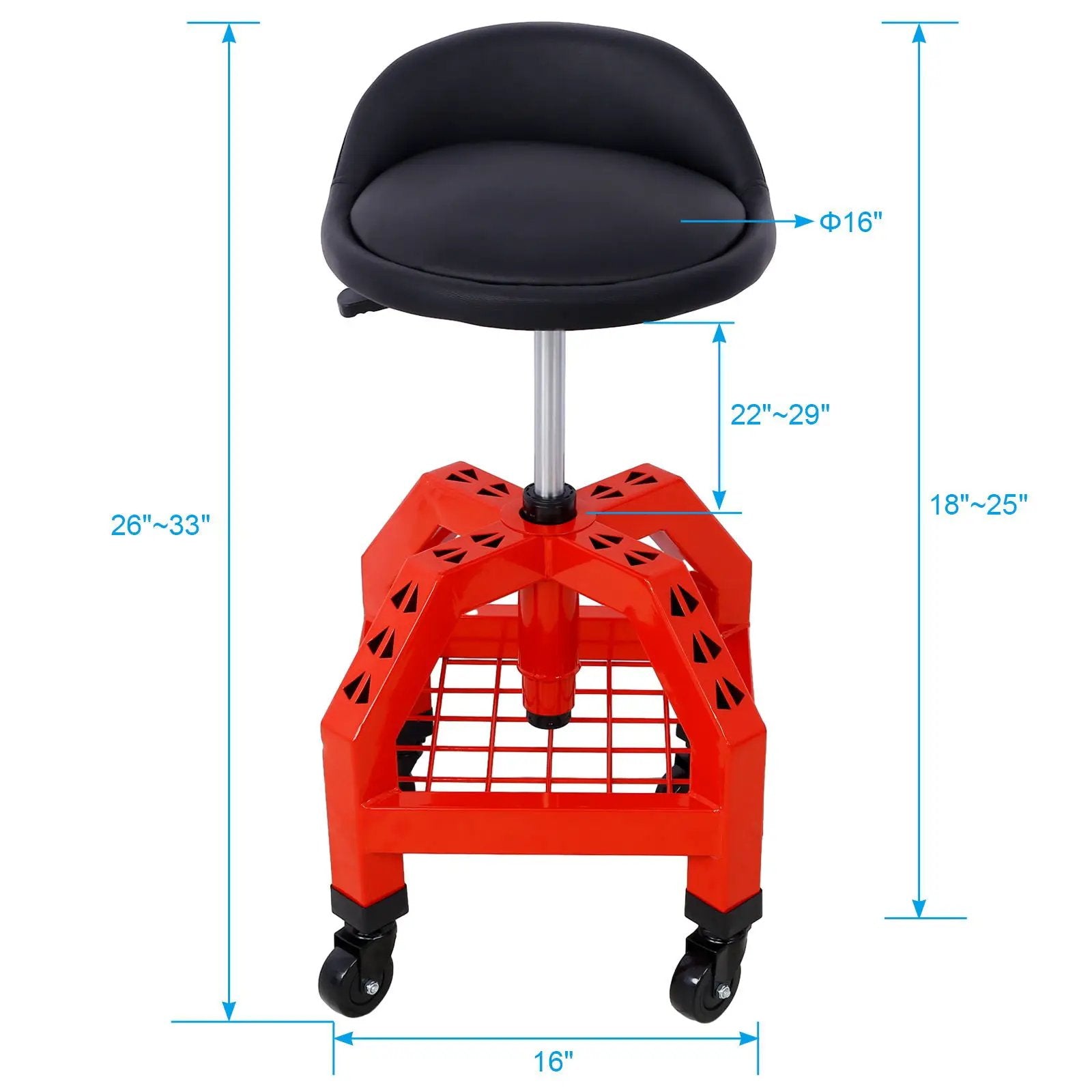 Pneumatic 360 Degree Swivel Stool, Mechanics Rolling Creeper Seat, Heavy Duty Rolling Mechanics Stool, Shop Stool With Casters by HouseOfZazla