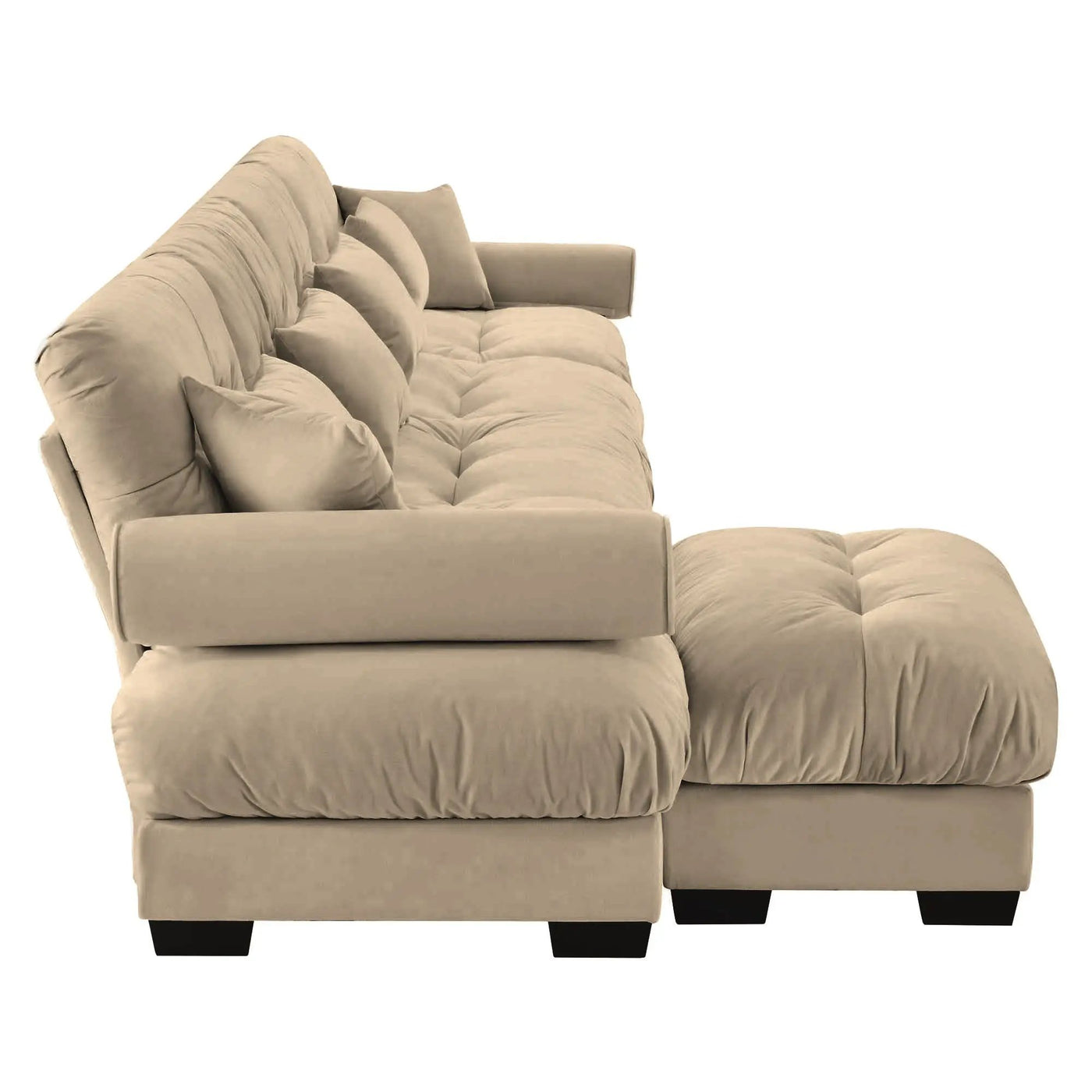 Modern Sectional Sofa With Ottoman, Round Bolster Armrests, Waist And Throw Pillows by HouseOfZazla