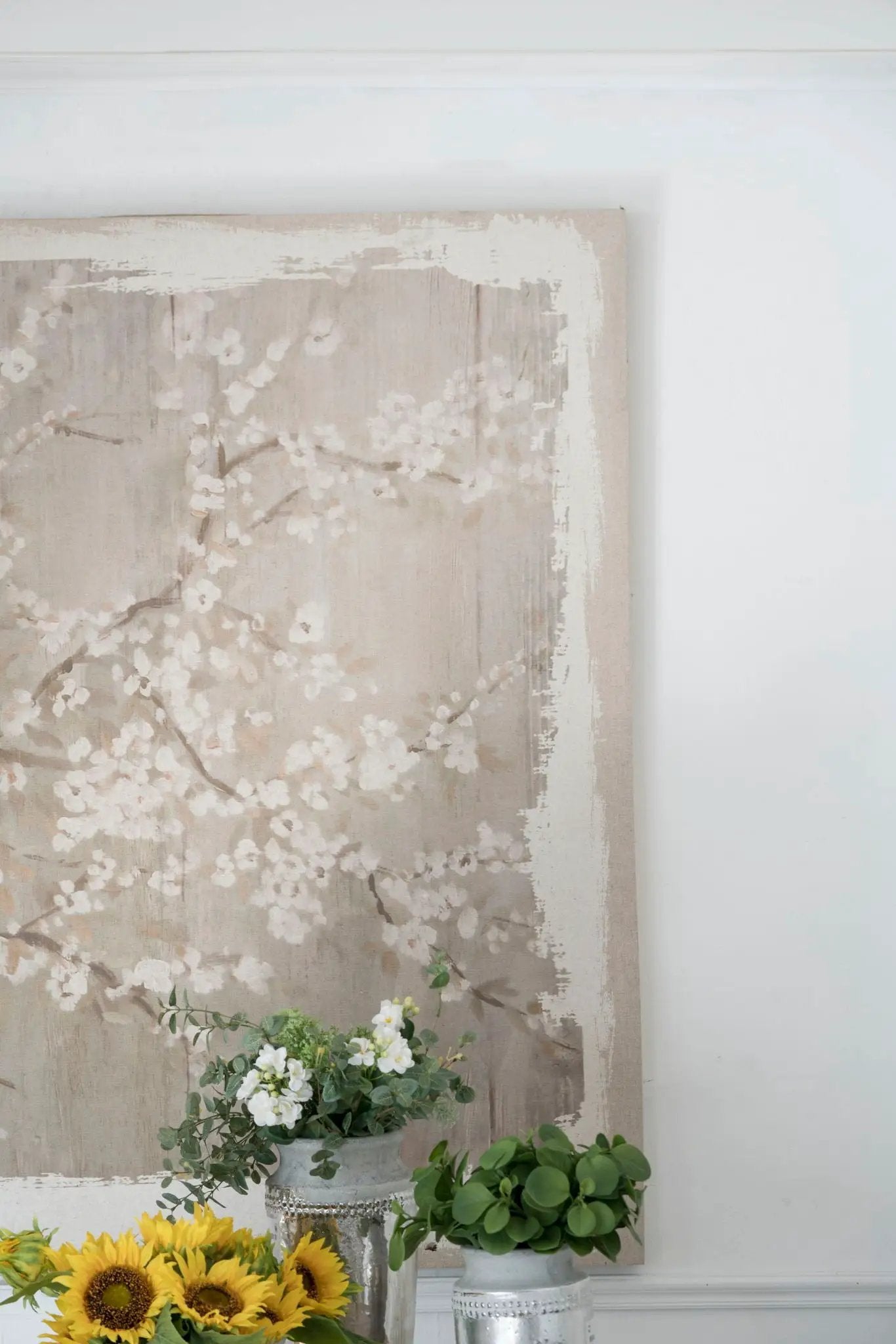 Large Cherry Blossom Canvas Art Print, Home Decor Accent Piece - Gray / White Matte by HouseOfZazla