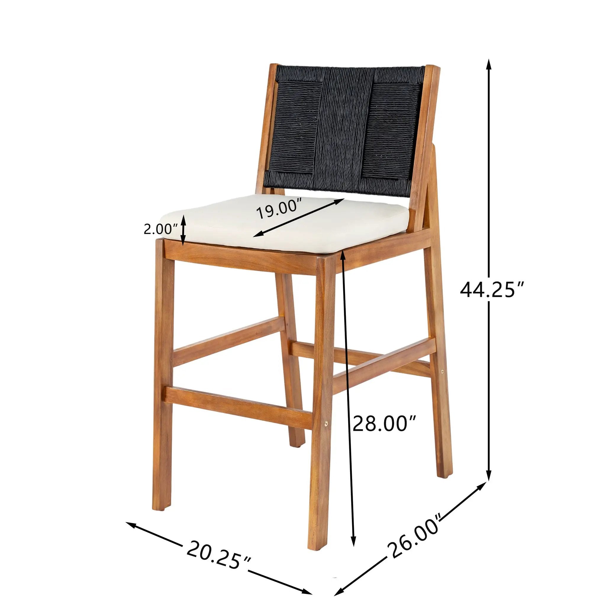 4 Pieces Arly Black Outdoor Bar Stool Solid Acacia Wood and Woven Wicker by HouseOfZazla