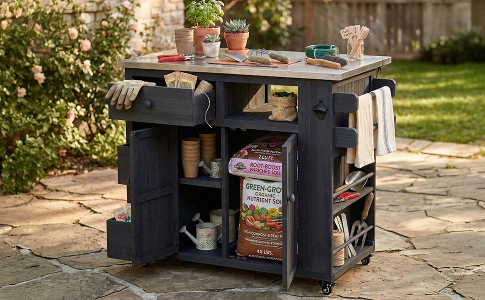 TOPMAX Outdoor Solid Wood Extendable Kitchen Island by HouseOfZazla